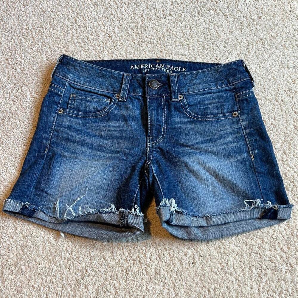 American eagle low rise blue denim midi shorts